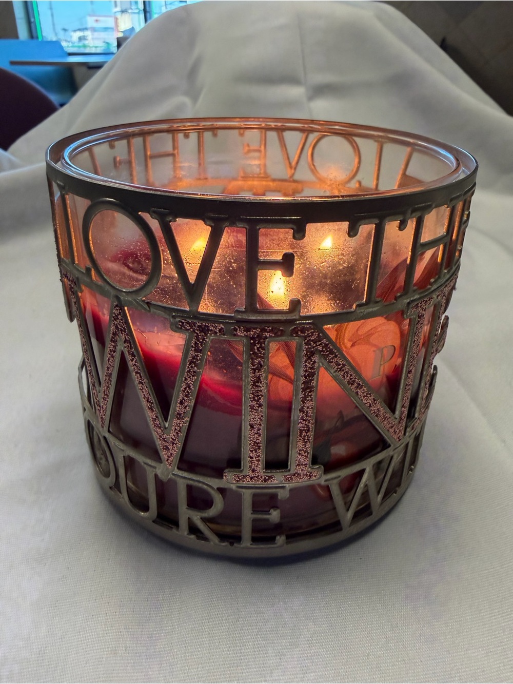 Bath & Body works 3wick
Wine-Themed Candle Holder in Bronze